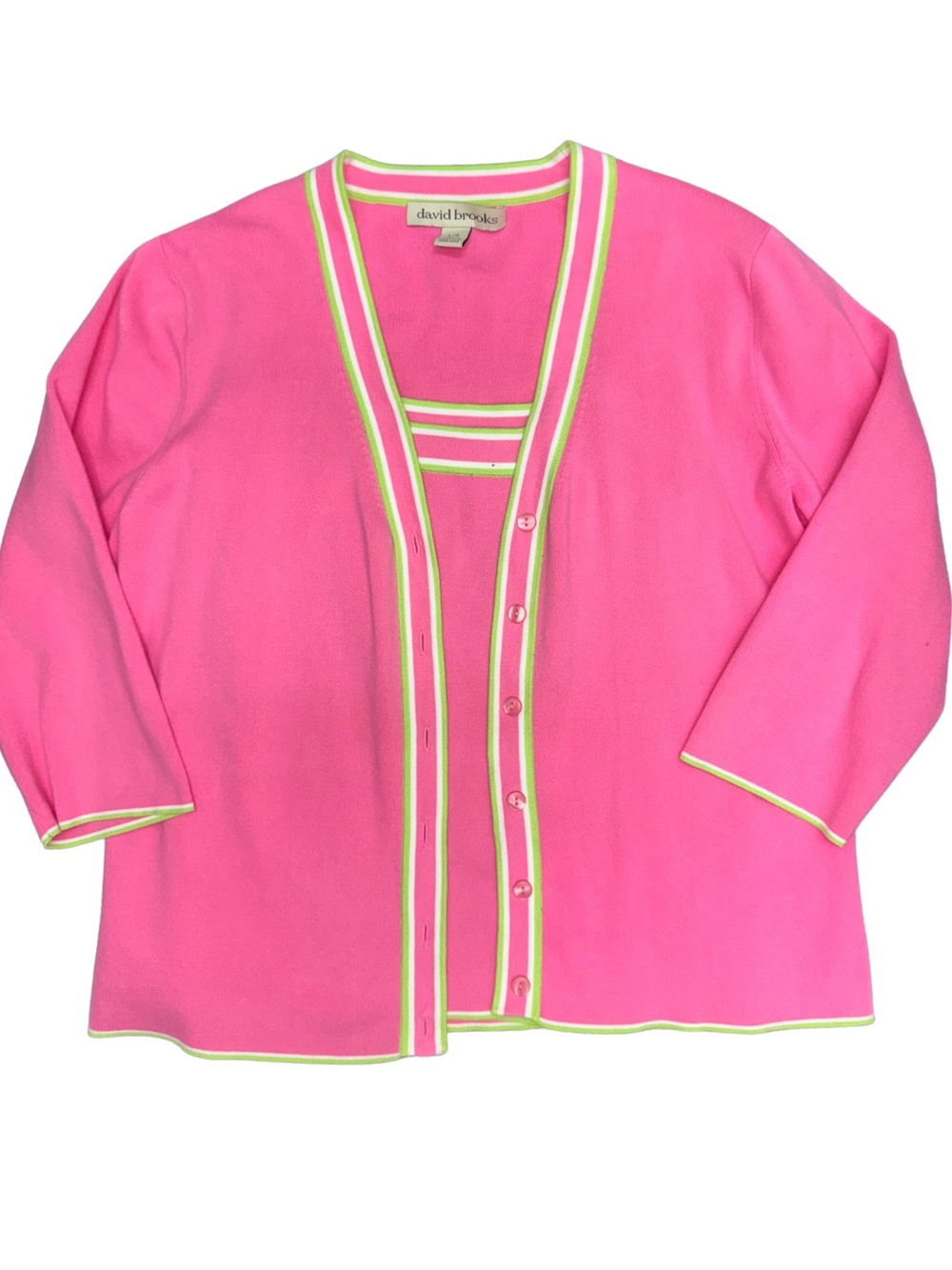 David Brooks Pink Green 2 Piece Cardigan Tank Retro Set Women’s Size Large